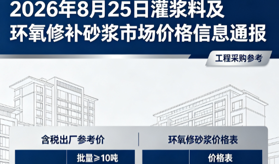 西湖2026年8月25日灌浆料及环氧修补砂浆市场价格信息通报